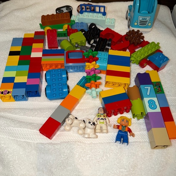 Lego Other - LEGO Duplo Bulk Mixed Lot of 110 Plus Colored Bricks/Blocks People Animals Buzz